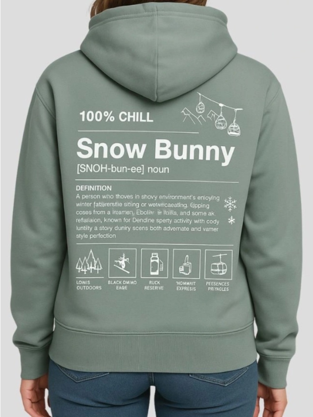 Viral Oversized 100% Chill Snow Bunny Hoodie Sage Green Size XXS NWT